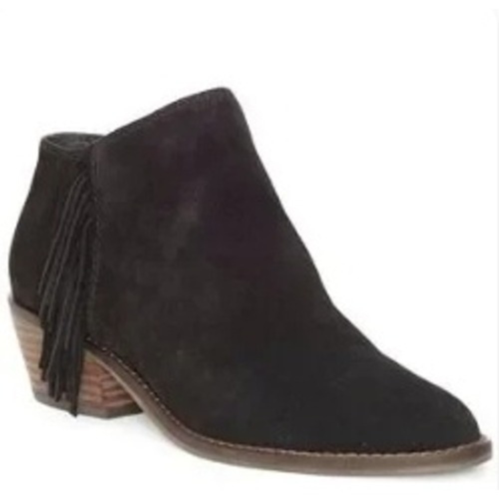 Lucky Brand Freedah Black Suede Fringe Ankle Boots Womens 8.5 M LR-FREEDAH